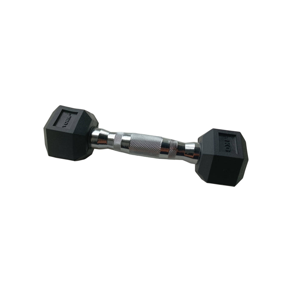 York Hexagonal Rubber Dumbbell - 1kg