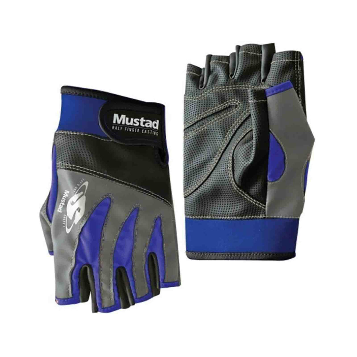 Mustad Half Finger Glove - Black/Grey/Blue